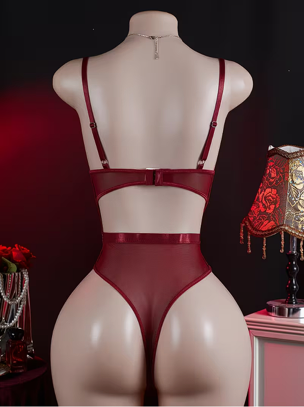 Body de Encaje Transparente con Aro – Color Vino