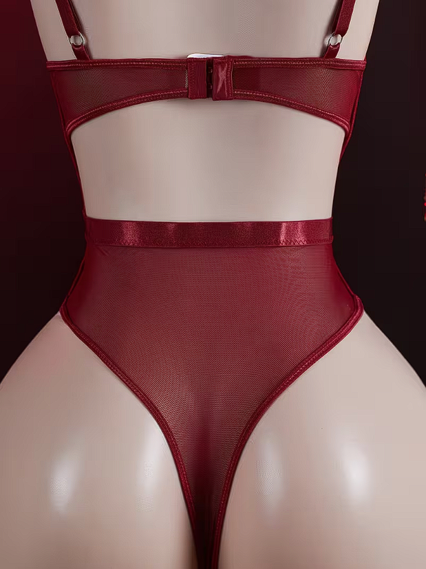 Body de Encaje Transparente con Aro – Color Vino