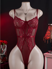 Body de Encaje Transparente con Aro – Color Vino